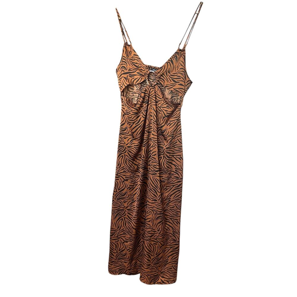 Zara Animal Print Cutout Tortoise Ring Midi Dress M Spaghetti Strap 2157 EUC - Picture 3 of 7